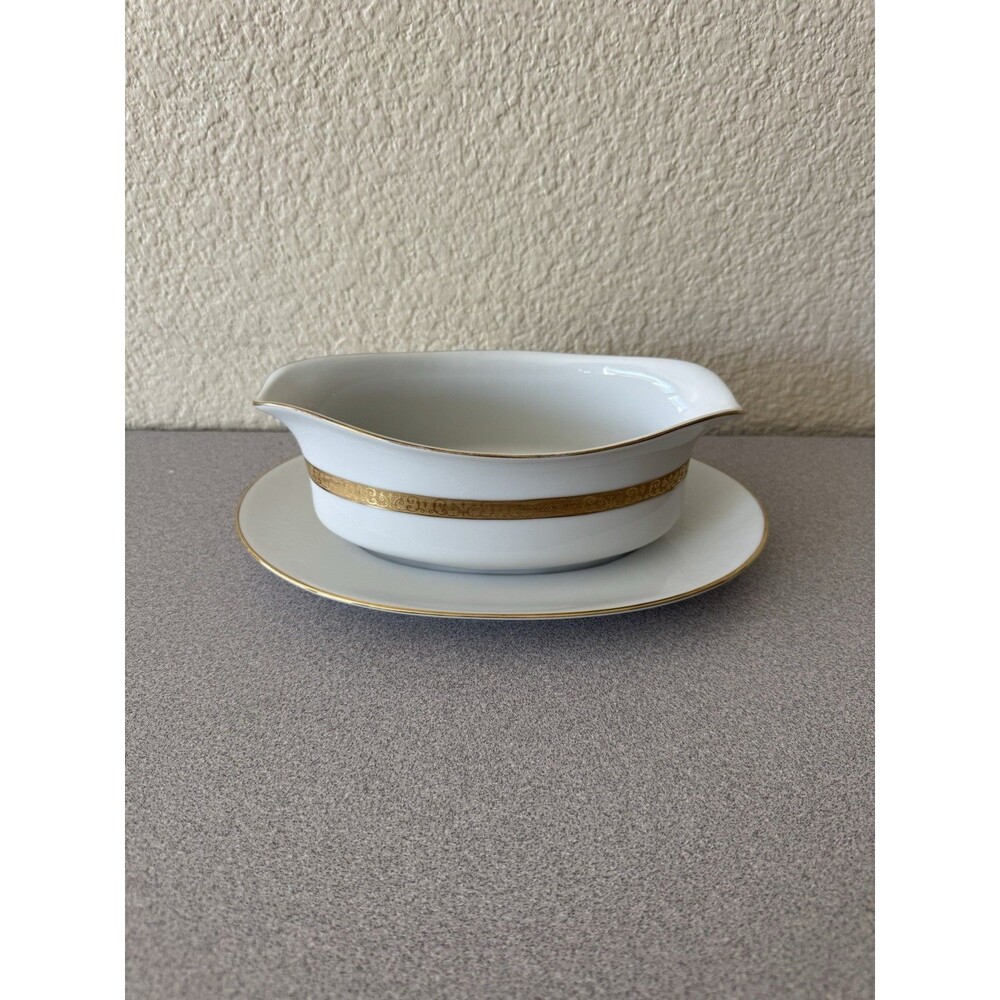 Royal Gallery Gold Buffet Gravy Boat & Underplate White Gold Trim Macy’s